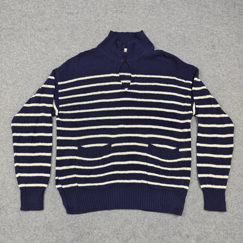 Alex‎ Mill Sweater Womens Large Blue Striped Mock Neck Knit Pullover Pockets Top